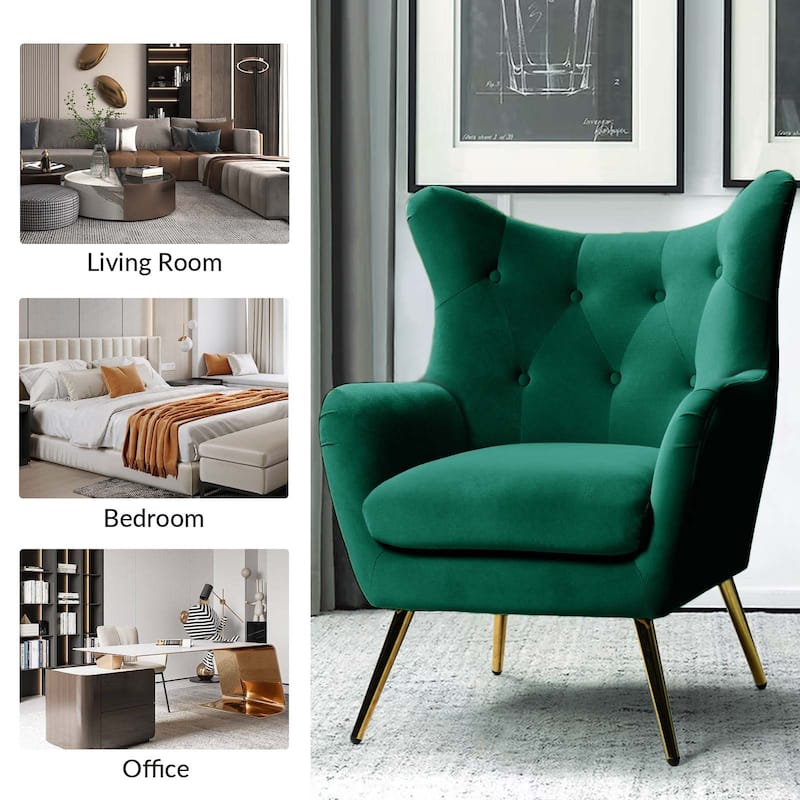Eusebio Modern Velvet Accent Chair with Tufted Wingback for Living Room Set of 2 by HULALA HOME