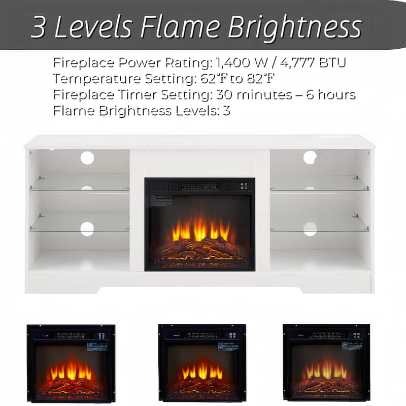 Electric Fireplace TV Stand with LED Lights and USB Charging Outlet