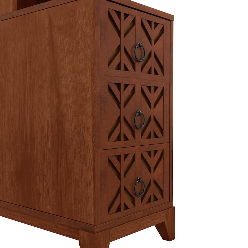 Roomfitters 70.9" Tall End Table, Charging Station Bookshelf with Wooden Frame for Bedroom and Living Room, Walnut