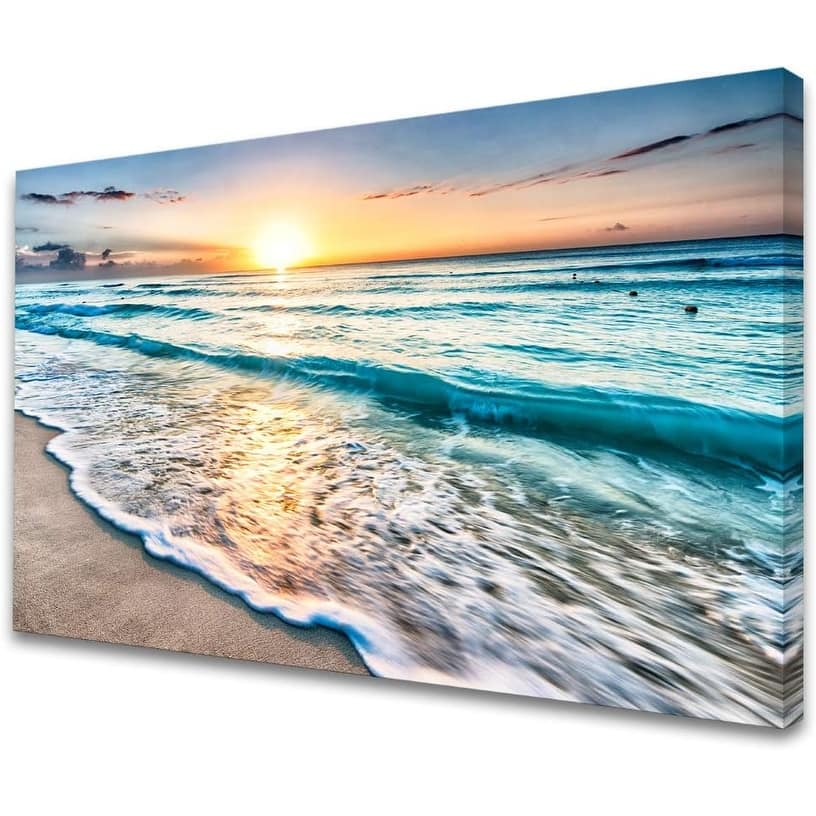 Wall Art Beach Sunset Paintings Ocean Waves Nature Pictures