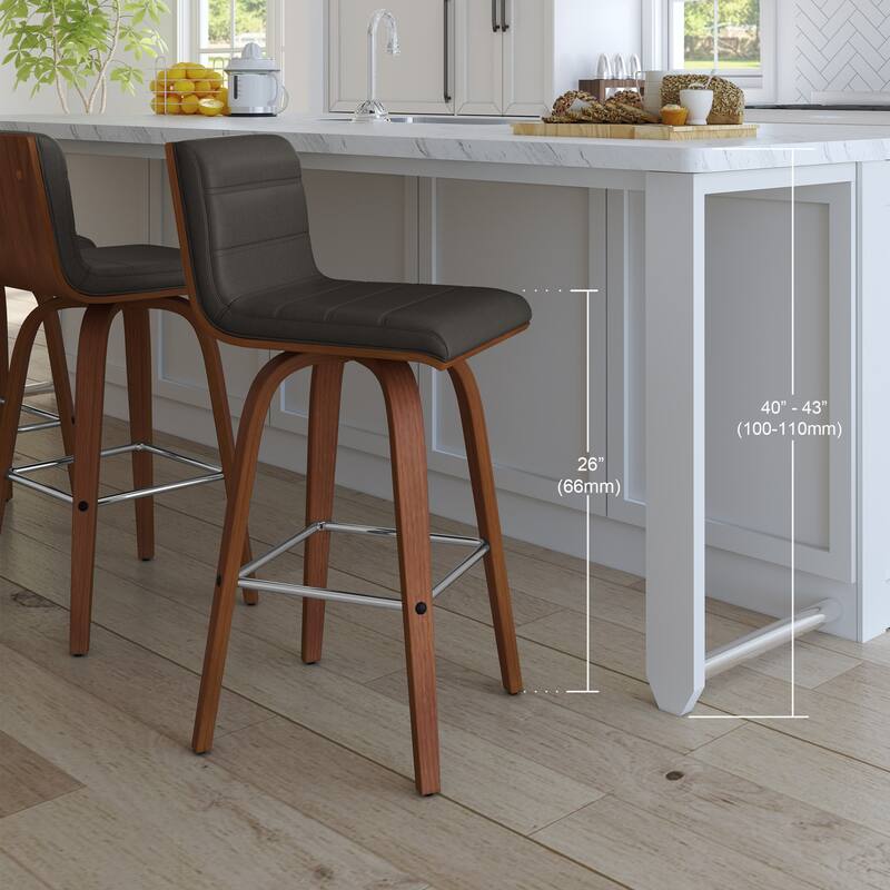 Skara Mid-Century Swivel Counter Stool, Upholstered Counter Height Chair with Bentwood Legs