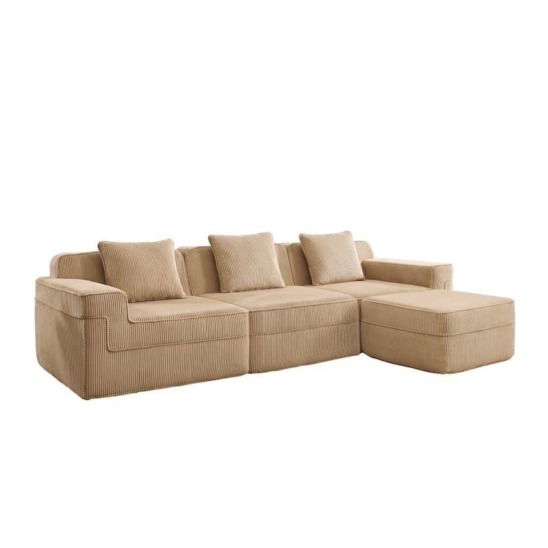 Modular L-shaped Deep Seat Boneless Cloud Sectional Sofa with Throw Pillows & Ottoman