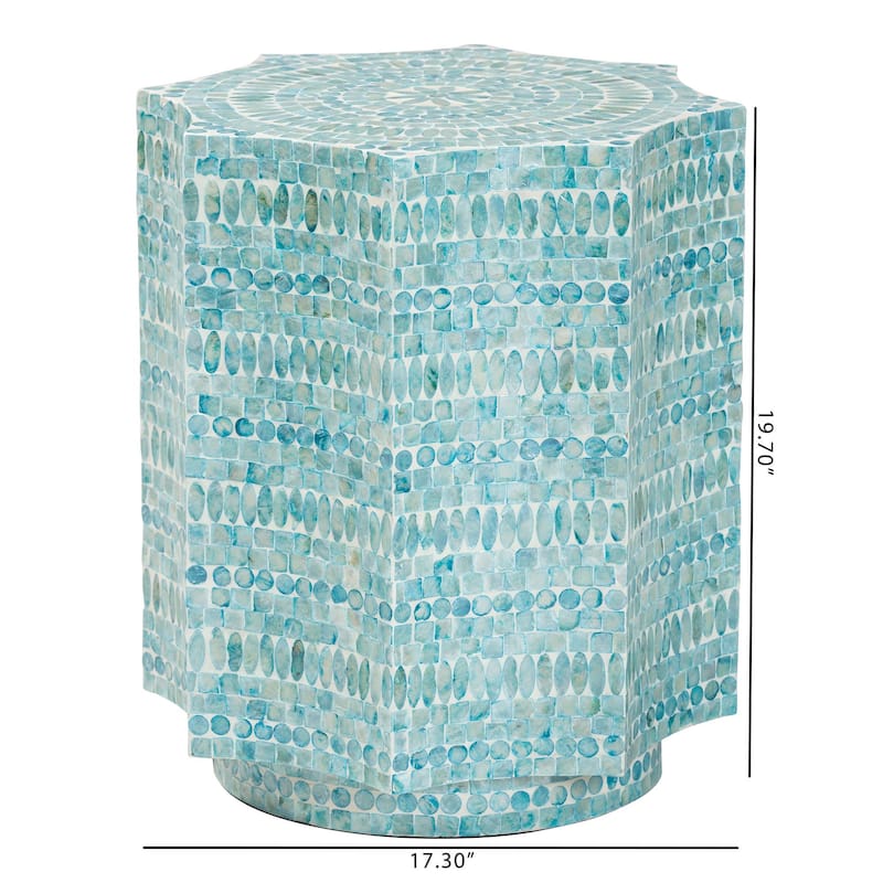 Olesia Modern Bohemian Blue Mother of Pearl End Table