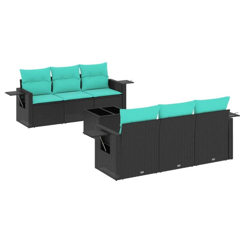 vidaXL Patio Sofa Set with Cushions Outdoor Furniture 7 Piece Poly Rattan - 21.7 x 24.4 x 27.2