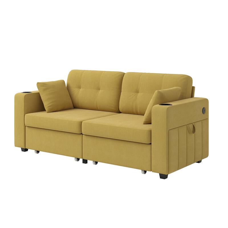 Sofas, Couch Set, 3 Seats Sofa, USB Charging,Wood Frame, Easy to Install, with Storage, Charging Station, Cup Holder