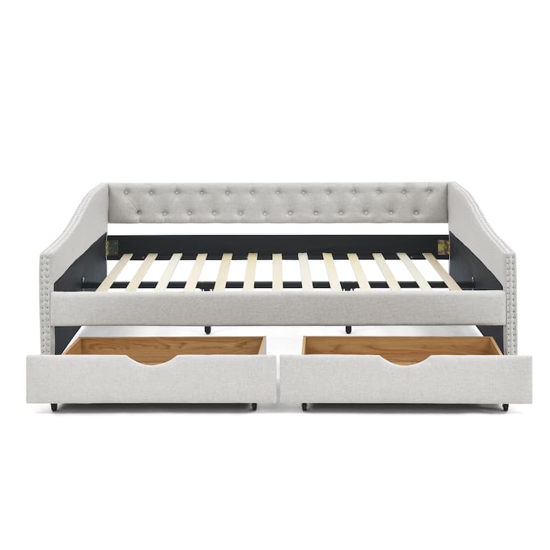 2 in 1 Pull Out Couch Bed Queen Size Daybed with Drawers Upholstered Tufted Sofa Bed,with Button on Back and Copper Nail