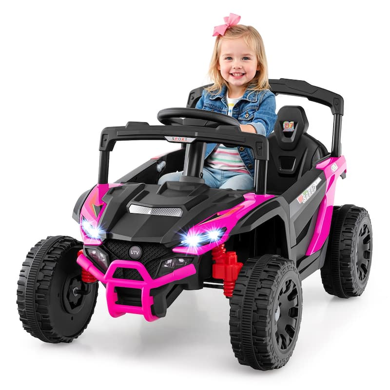 Electric UTV Ride On Car for Children with Lockable Doors Comfortable Seat Music and Lights - 35.5" x 23" x 21" (L x W x H) - HotPink