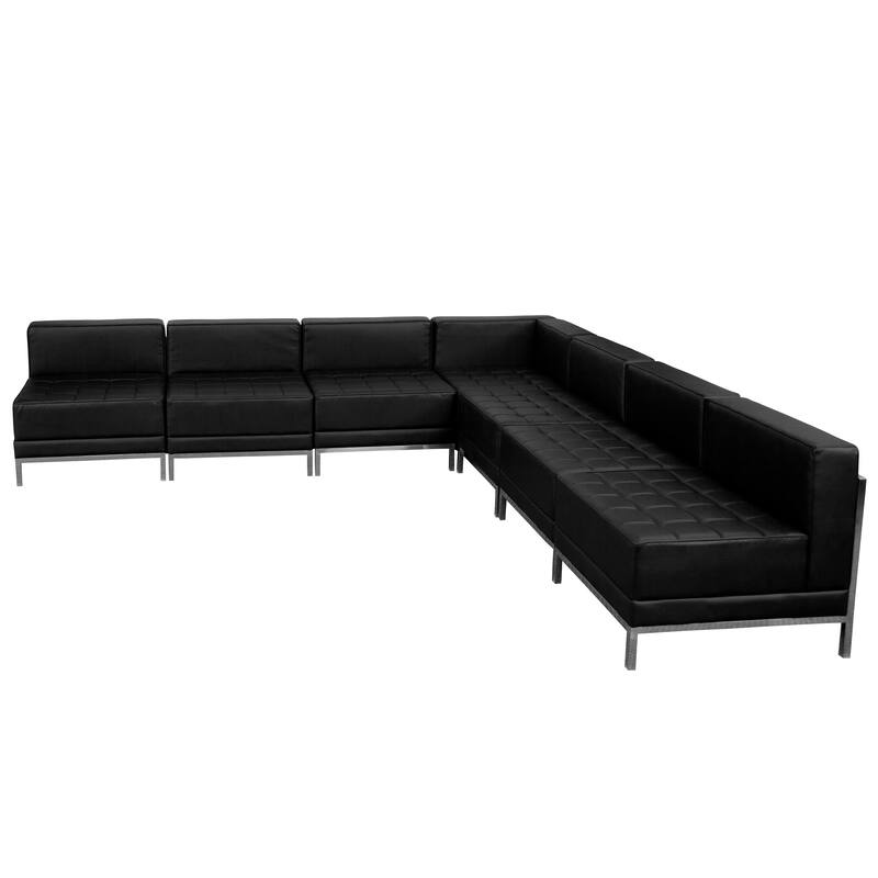 7 Piece LeatherSoft Modular Sectional Configuration - Stainless Steel Legs - Black