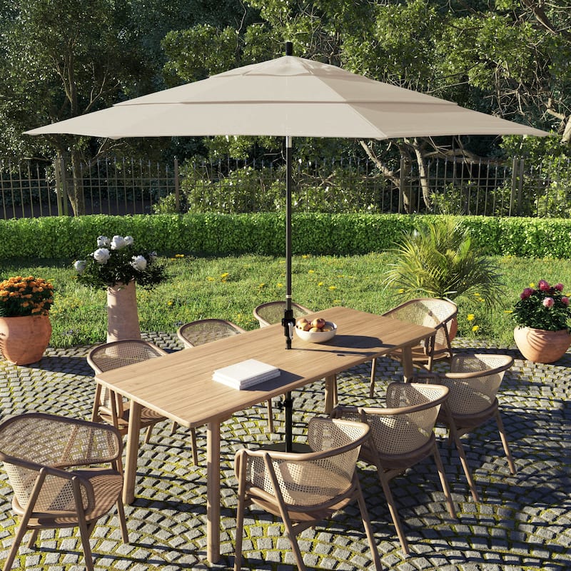 California Umbrella 11' Sun Master Patio Umbrella Black Aluminum Pole Fiberglass Ribs Crank Lift Tilt Sunbrella Pacific Blue