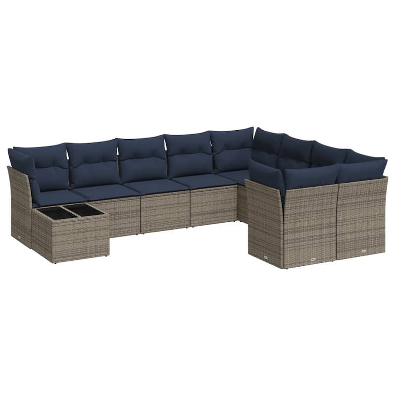 vidaXL 10 Piece Patio Sofa Set with Cushions Black/Brown/Gray Poly Rattan - 21.7 x 24.4 x 27.2