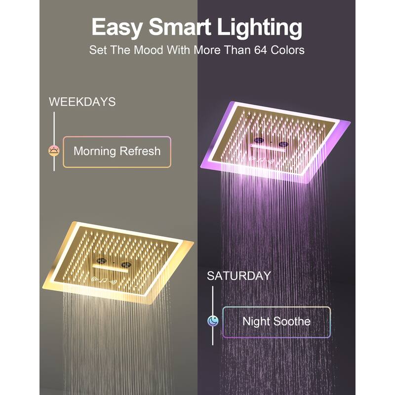 GRANDJOY Shower Faucet System 16 inch Ceiling Mount Shower Head 3 Spray Modes Handheld Spray with Slide Bar LED Music