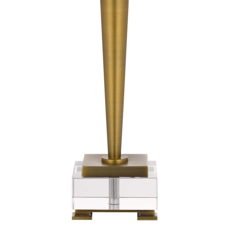 31 Inch Table Lamp with White Drum Shade, Clear Crystal Base, Brass Finish