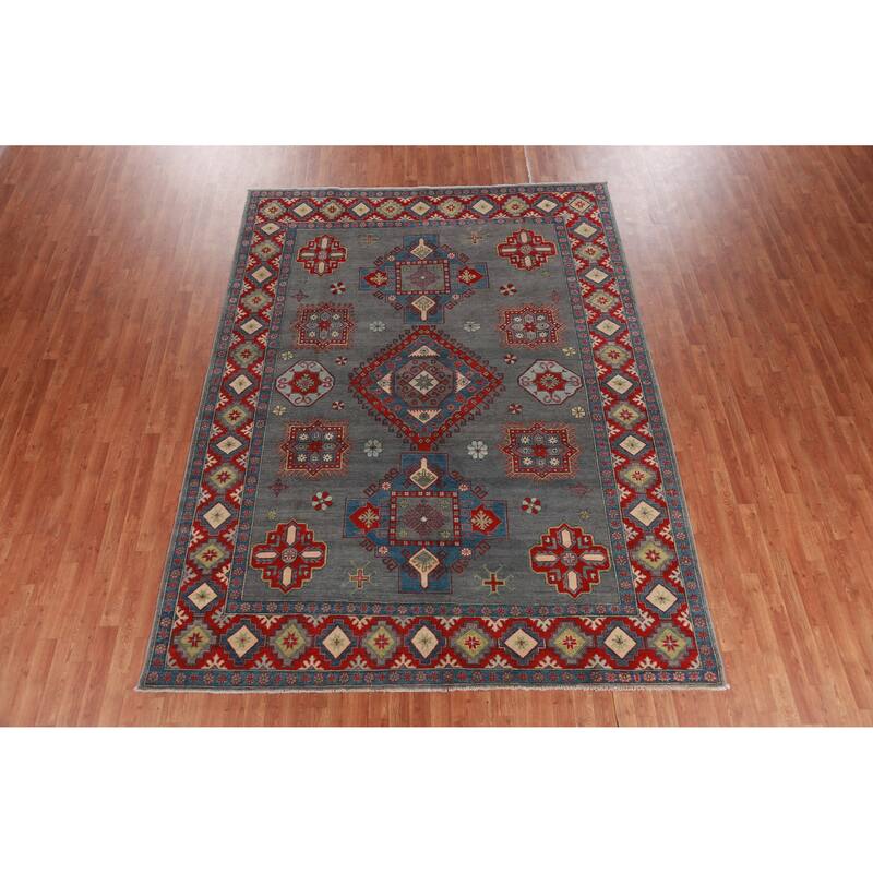 Hand Knotted Oriental 100% Wool Carpet Traditional Medallion Greys & Charcoal Kazak Area Rug - 10' 6'' X 7' 11''
