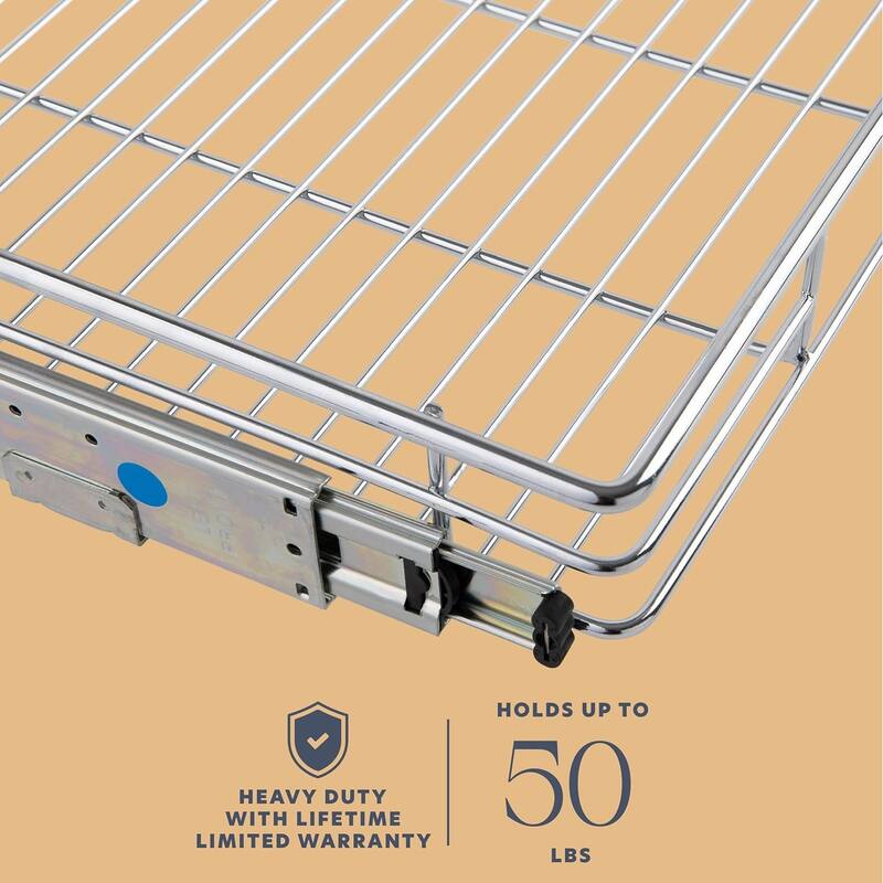 Pull Out Cabinet Drawer Organizer, Heavy Duty- Steel Metal- Chrome Finish