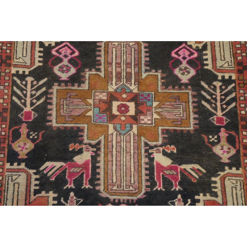 Hand Knotted Oriental 100% Wool Carpet Traditional Tribal Black Ardebil Runner Rug - 10' 6'' X 4' 3''