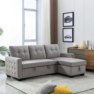 Reversible Velvet Sectional Sofa Pull out Sleeper Sofa Bed L-shape 3 ...
