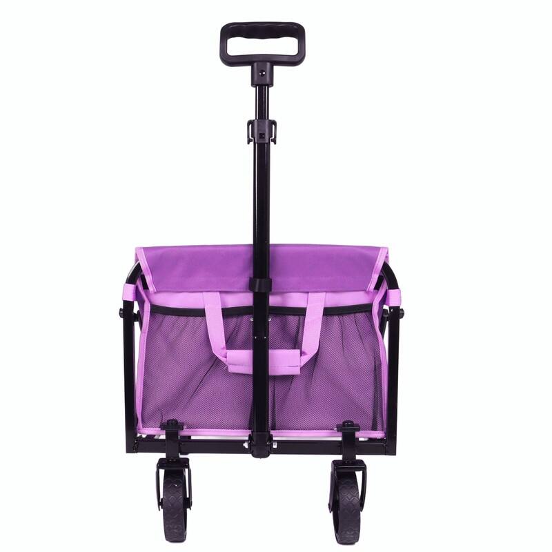 Collapsible Utility Wagon with Wheels, Lightweight Folding Cart with Cup Holders