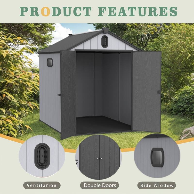 Large 6' x 8' Outdoor Resin Plastic Storage Shed w/Floor & Lockable - 6*8ft