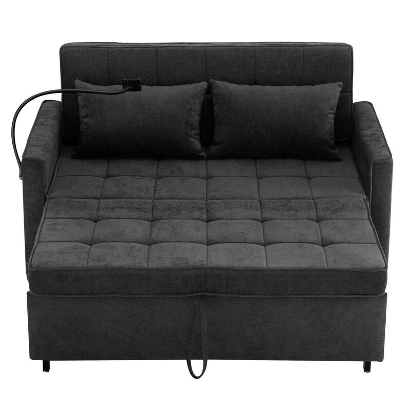 Chenille Luxe Loveseat Sofa Bed with Reversible Backrest, USB Charging, Adjustable Phone Holder by Harper&Bright Designs
