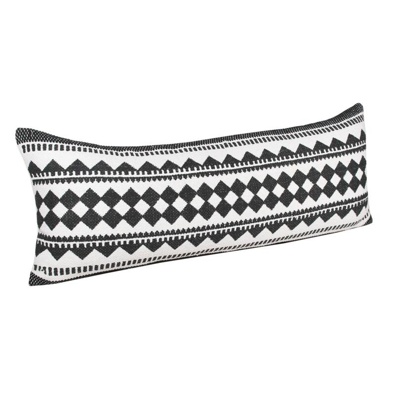 HomeRoots 14" X 36" Black And White 100% Cotton Geometric Zippered Pillow