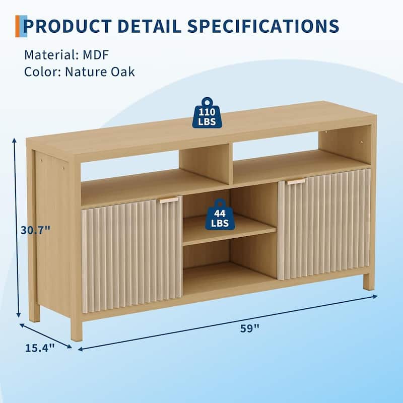 59" Modern Entertainment Center Fluted TV Stands for Living Room - N/A