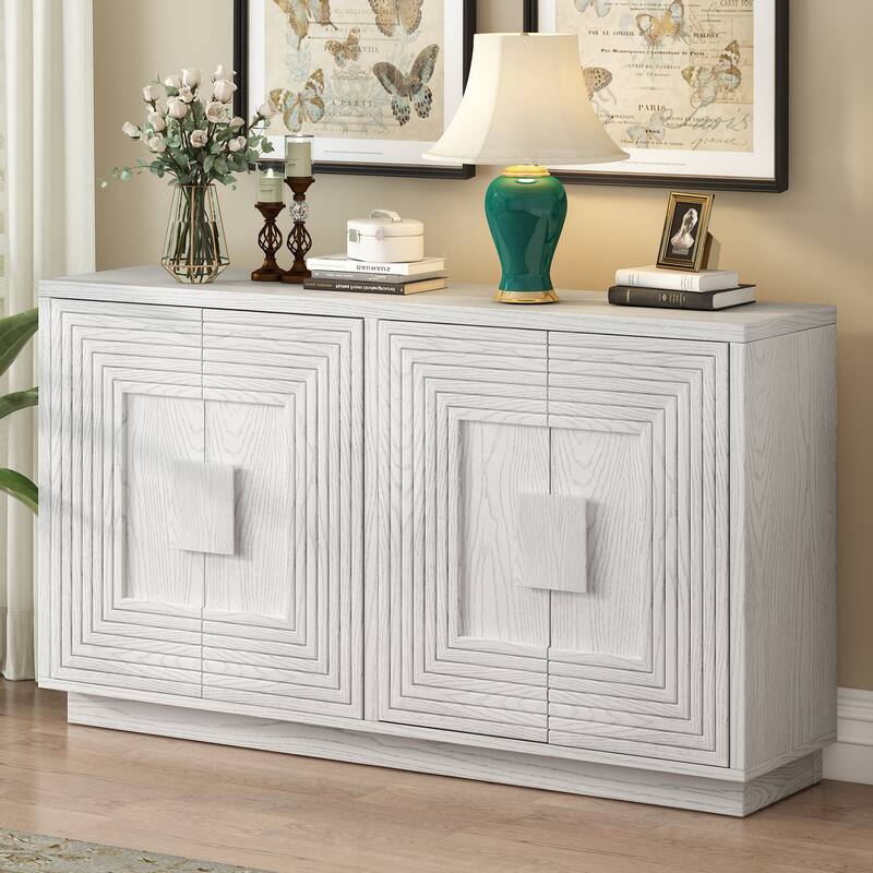Carved Buffet Storage Cabinet Sideboard with Adjustable Shelve, Vintage TV Cabinet Entryway Floor Cabinet Cupboard Console Table