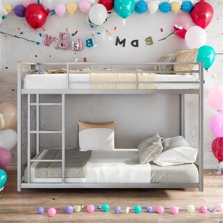 Full over Full Metal Bunk Bed with Ladder and Safety Guardrails for Kids, Silver