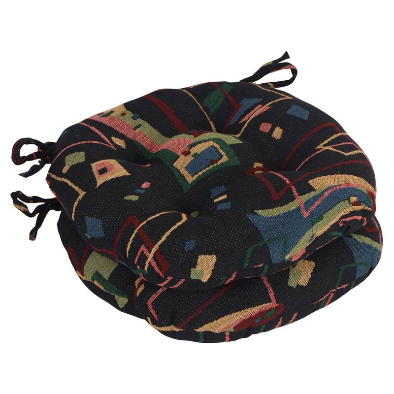 16-Inch Round Woven Tapestry Tufted Chair Cushions (Set of 2 or 4) - 16 x 16 - Spin City - Set of 2