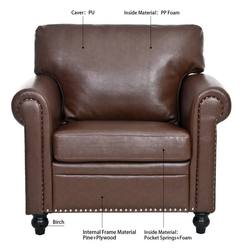 Brown PU Fabric 1 Seater Sofa, 37x31x35 inches
