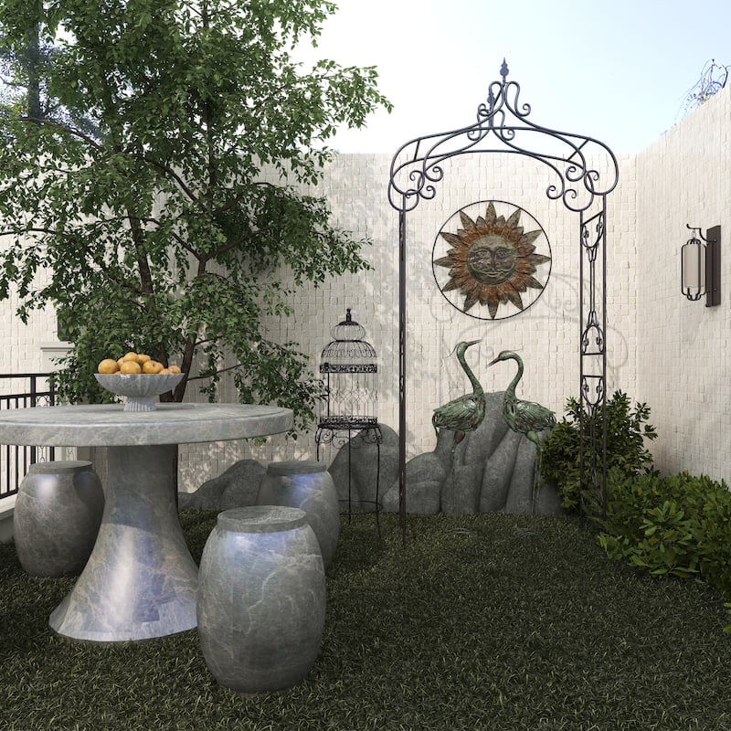 Black Metal Indoor Outdoor Scrollwork Arched Fleur De Lis Garden Arbor