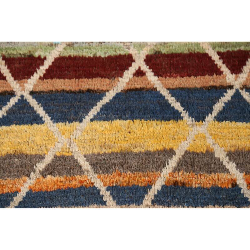 Trellis Moroccan Oriental Runner Rug Hand-Knotted Wool Carpet - 2'8" x 10'0"