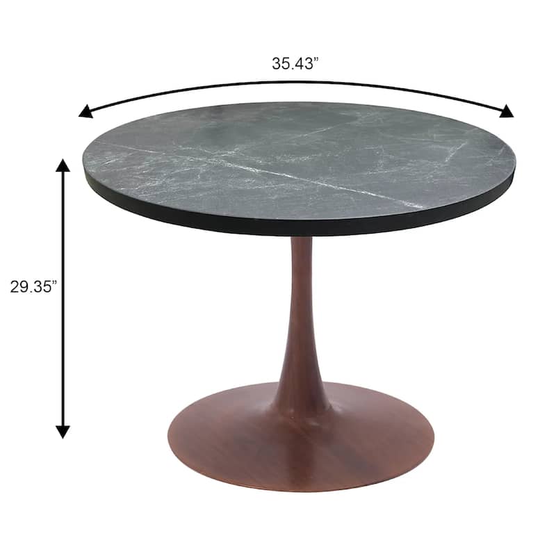 Bristol Round Dining Table 36 in. MDF Tabletop in Walnut Steel Pedestal Base for Modern Kitchen and Dining Room
