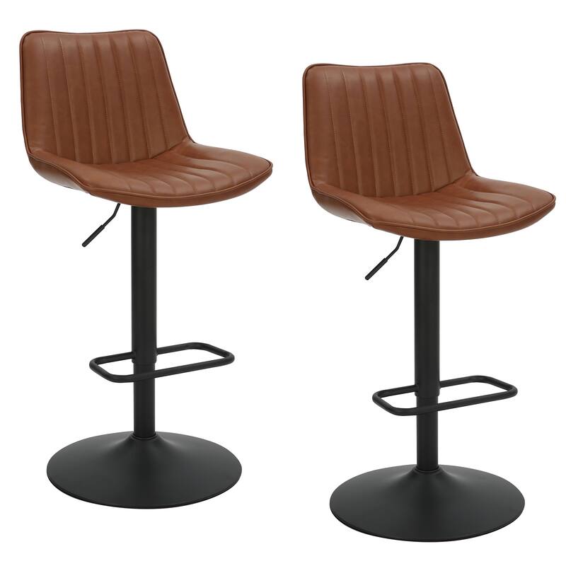 Contemporary Faux Leather & Metal Adjustable Air-Lift Stool, Set of 2
