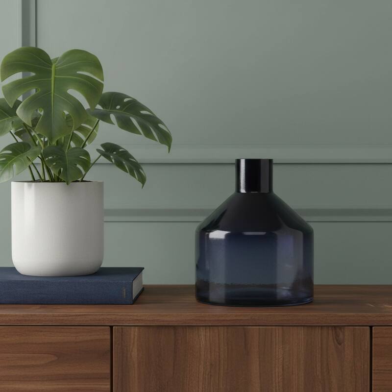 6" Blue Ombre Glass Round Table Vase - 6.00 - Blue - 6.00