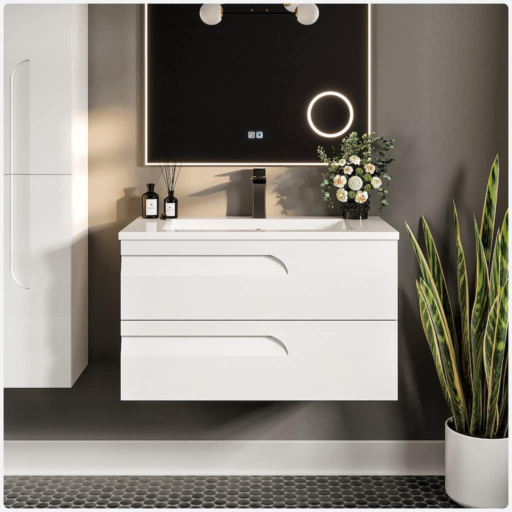 Eviva Joyous 39"W WH SS Wall Mount Bath Vanity with Porcelain Top