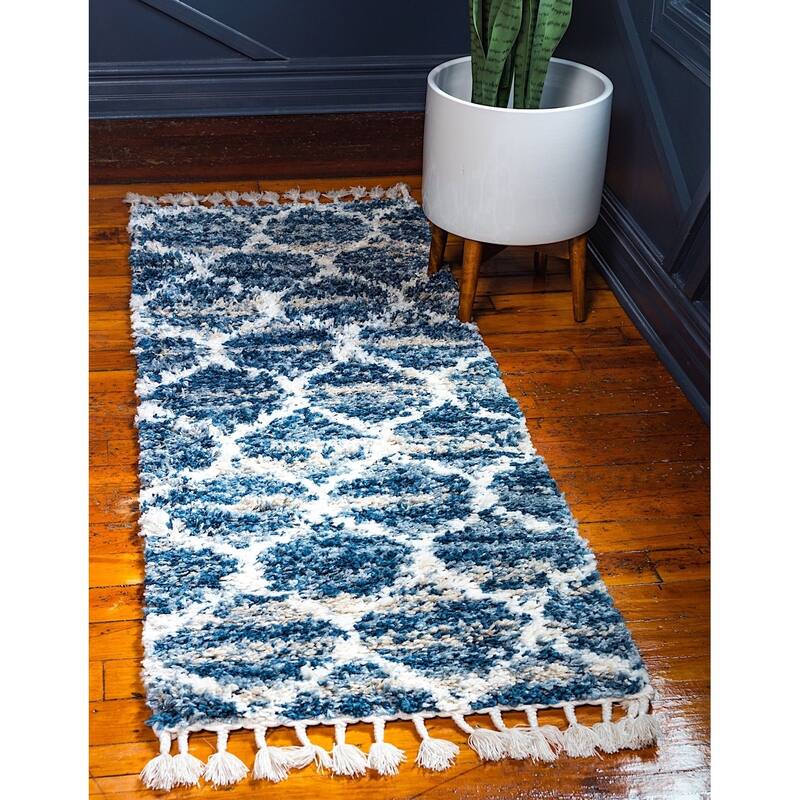 Shag Brico Collection Area Rug - 2'2"x6' - Blue