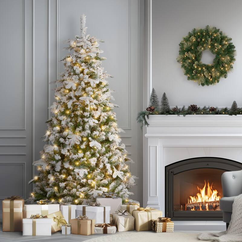 National Tree Company 6.5 ft. Snowy Everest Fir Medium Tree with Clear Lights - 6.5 Foot