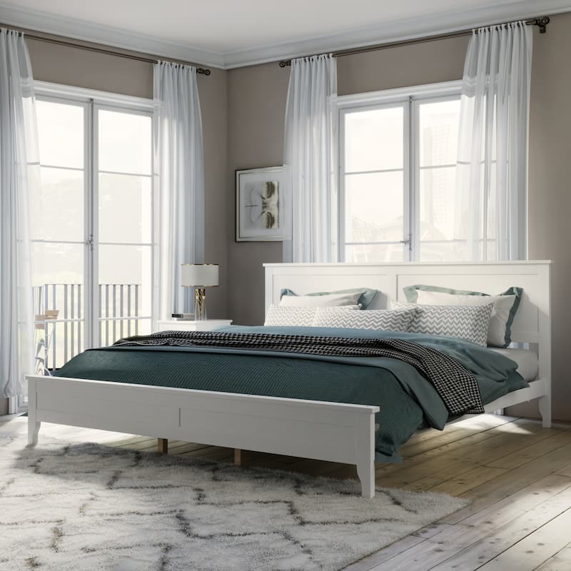 Modern Solid Wood Platform Bed - White - King
