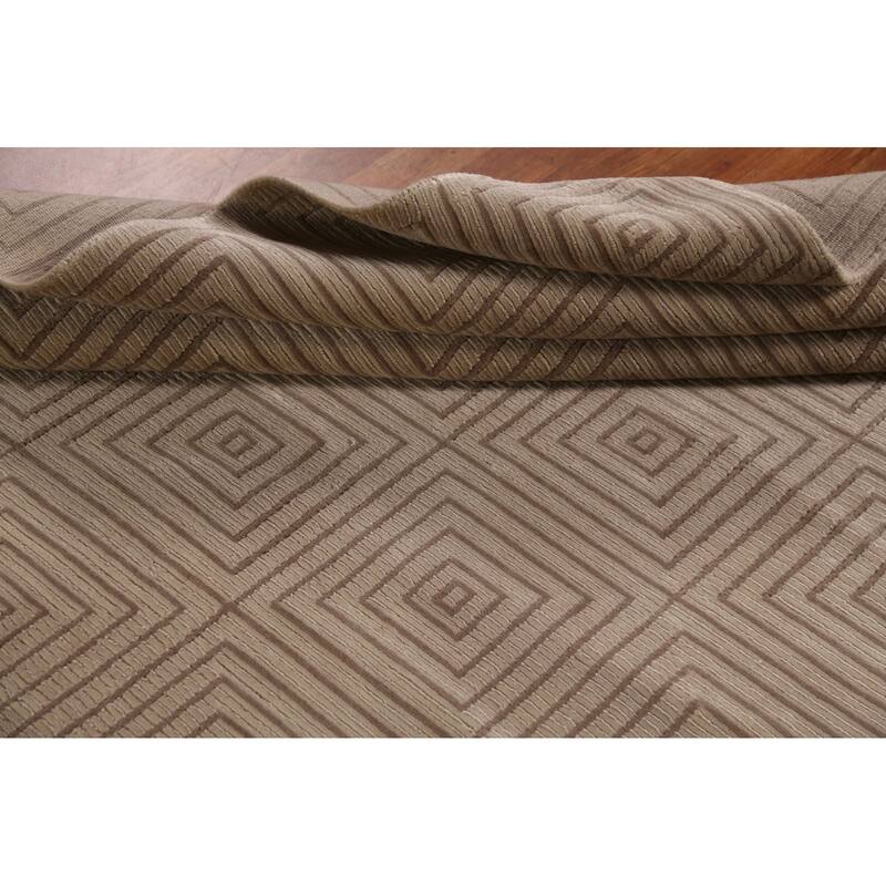 All-Over Geometric Nepalese Modern Area Rug Hand-Knotted Wool Carpet - 6'0"x 8'7"