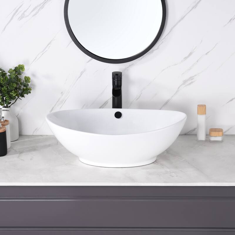 Luxier CS-004 Oval Bathroom Ceramic Vessel Sink Art Basin in White