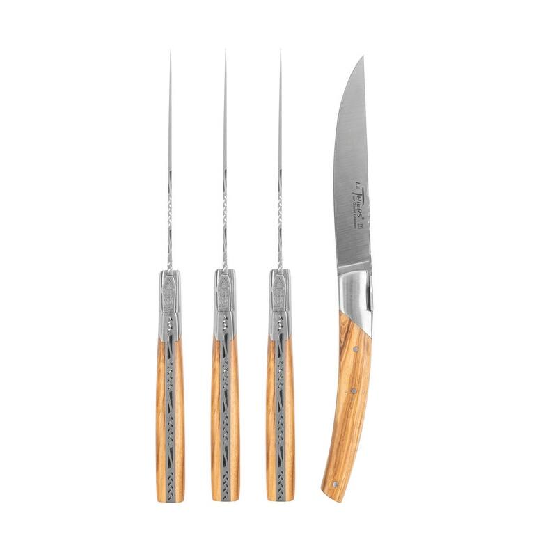 Goyon-Chazeau Set of 4 Pirou Castle Steak Knives with Olive Wood Handles