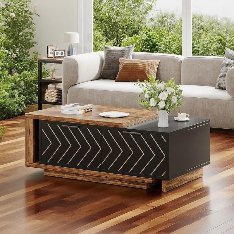 Wood Coffee Table with Expandable Top and 2 Drawers - 42.13 L x 23.62 W x 16.54 H inches