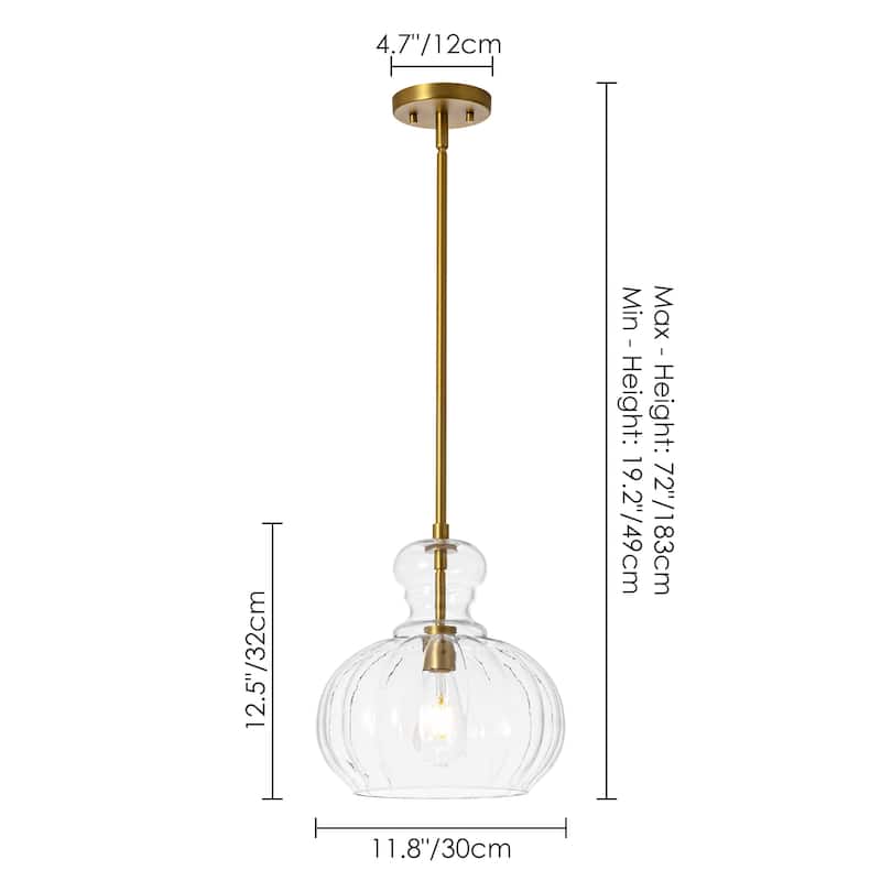 1-Light Modern Black/Gold Dome Textured Clear Glass Pendant Lights