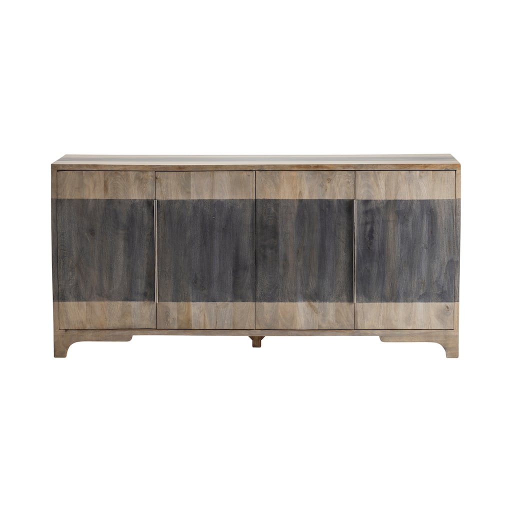 Mango Wood Four-Door Two Toned Living Room Buffet Sideboard, Coffee Bar Cabinet - 70"W x 18"D x 33.5"H