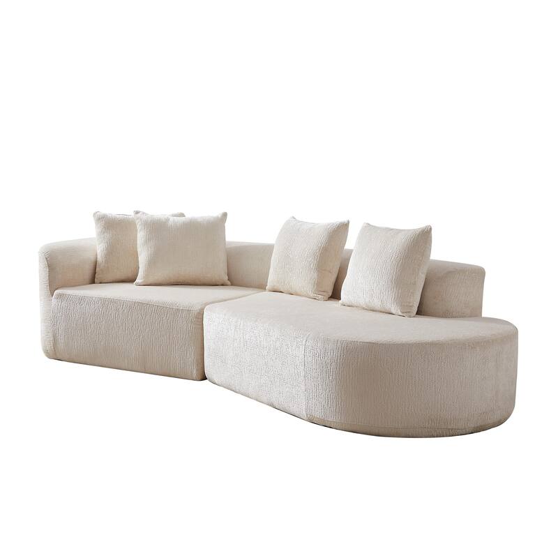 Curved Upholstered Loveseat Sofa Chenille Cloud Couch 4-Seater Chaise Lounge with 4 Throw Pillows for Living Room Recliner