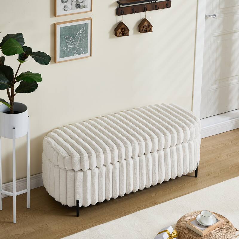 49.2" Curved Flip Top Storage Bench with Metal Legs for Bedroom