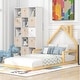preview thumbnail 2 of 20, Twin Size Wood Floor Bed with House Headboard, Natural Finish
