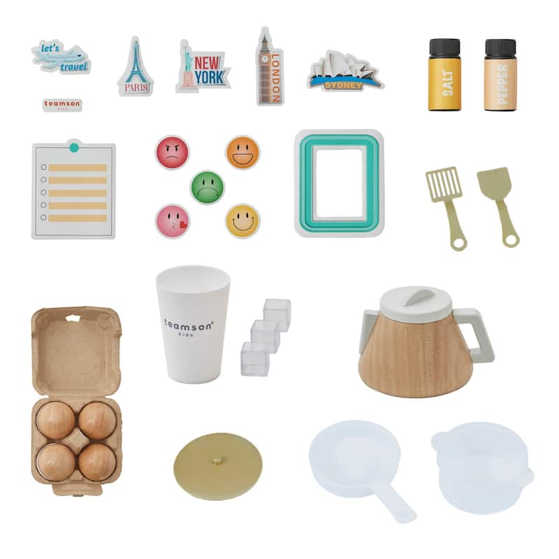 Teamson Kids Little Chef Wooden Play Kitchen Cooking Set with 17 Accessories, Interactive Pretend Play Toy for Toddlers, Age 3-5