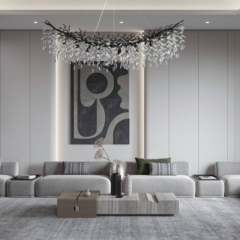 Modern Branch Crystal Linear Chandelier, 1100-1830mm Dining Pendant Light