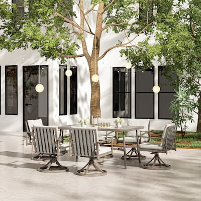 SleekLine 7-Piece Aluminum Patio Dining Set with Webbing Chair Back and Removable Cushions